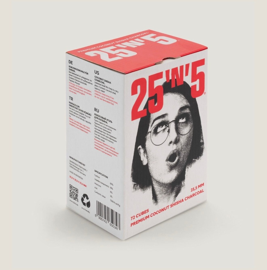 Уголь для кальяна 25n5 размер 25.5 мм, 72 кубика фото 1