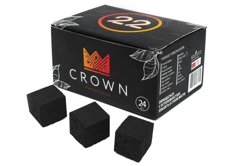 Уголь для кальяна CROWN размер 22 мм, 24 кубика фото 1
