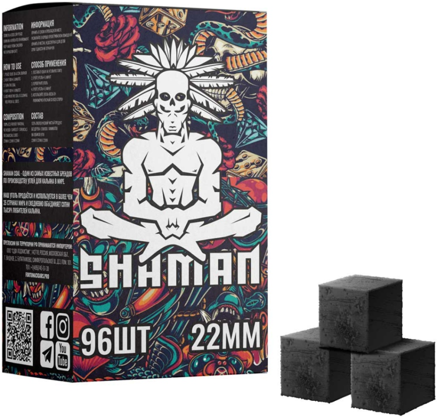 Уголь для кальяна Shaman размер 22 мм, 96 кубиков фото 1